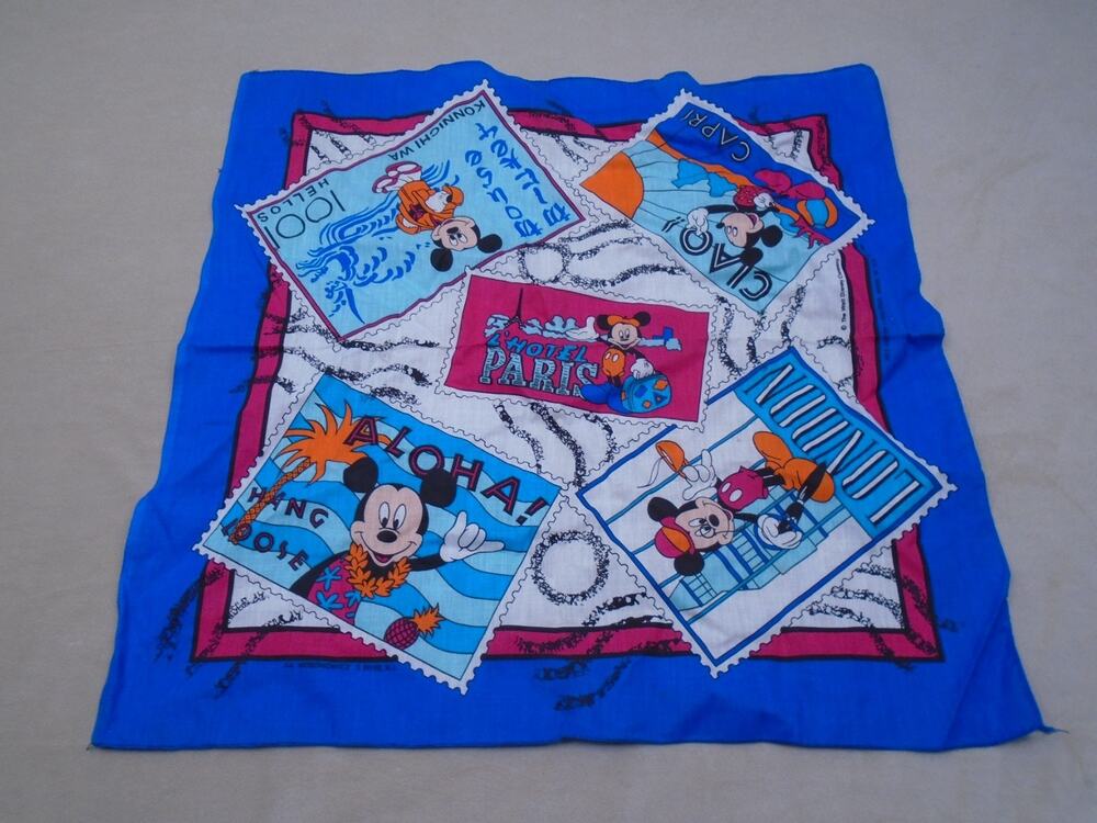 Vintage Disney Mickey Mouse postcard Bandana Handkerchief, Multicolor